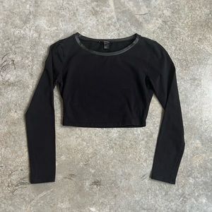 Forever 21 Faux Leather Black Trim Long Sleeve Crop Top